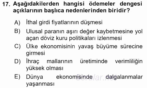 Uluslararası İktisat 2016 - 2017 Dönem Sonu Sınavı 17.Soru
