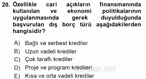 Uluslararası İktisat 2016 - 2017 Dönem Sonu Sınavı 20.Soru