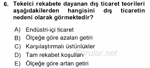 Uluslararası İktisat 2016 - 2017 Dönem Sonu Sınavı 6.Soru