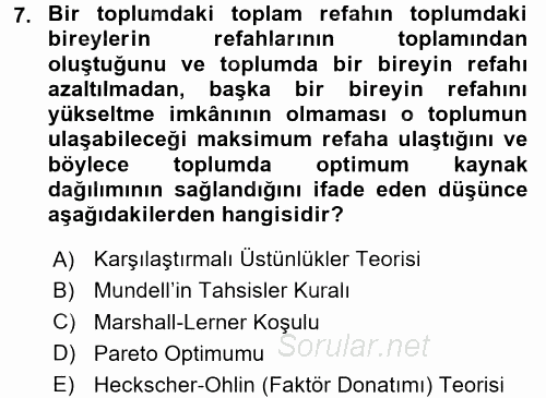 Uluslararası İktisat 2016 - 2017 Dönem Sonu Sınavı 7.Soru