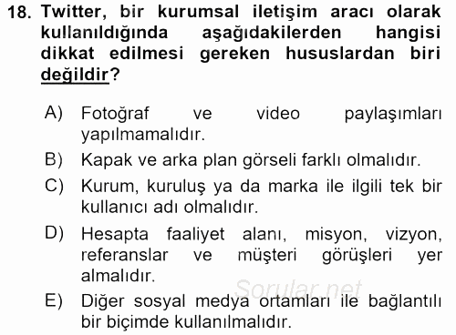 Kurumsal İletişim 2017 - 2018 3 Ders Sınavı 18.Soru