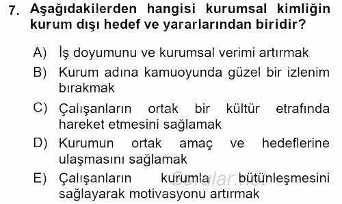 Kurumsal İletişim 2017 - 2018 3 Ders Sınavı 7.Soru