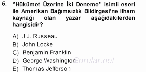 Osmanlı Devleti Yenileşme Hareketleri (1876-1918) 2013 - 2014 Ara Sınavı 5.Soru
