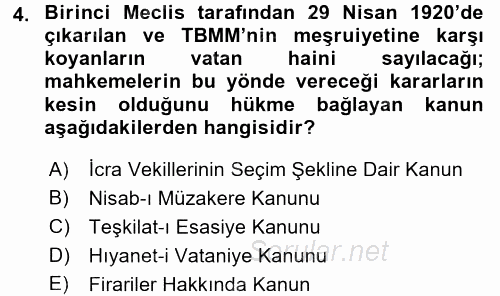 Türk Siyasal Hayatı 2015 - 2016 Ara Sınavı 4.Soru