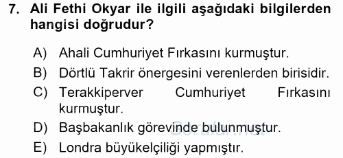 Türk Siyasal Hayatı 2015 - 2016 Ara Sınavı 7.Soru