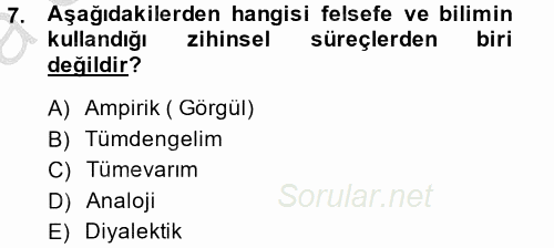 Eğitim Felsefesi 2014 - 2015 Ara Sınavı 7.Soru