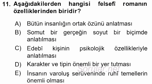 Batı Edebiyatında Akımlar 2 2015 - 2016 Dönem Sonu Sınavı 11.Soru
