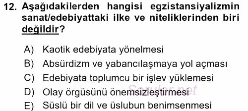 Batı Edebiyatında Akımlar 2 2015 - 2016 Dönem Sonu Sınavı 12.Soru