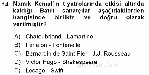 Batı Edebiyatında Akımlar 2 2015 - 2016 Dönem Sonu Sınavı 14.Soru