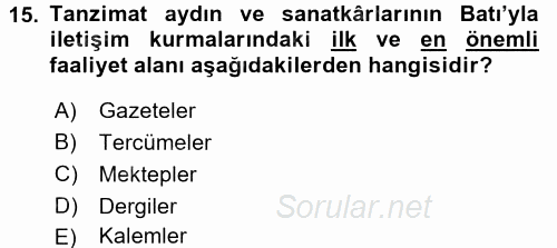 Batı Edebiyatında Akımlar 2 2015 - 2016 Dönem Sonu Sınavı 15.Soru