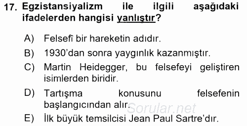 Batı Edebiyatında Akımlar 2 2015 - 2016 Dönem Sonu Sınavı 17.Soru