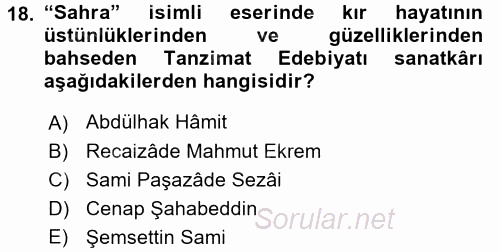 Batı Edebiyatında Akımlar 2 2015 - 2016 Dönem Sonu Sınavı 18.Soru