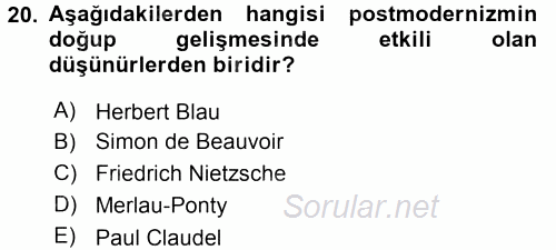 Batı Edebiyatında Akımlar 2 2015 - 2016 Dönem Sonu Sınavı 20.Soru