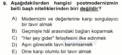 Batı Edebiyatında Akımlar 2 2015 - 2016 Dönem Sonu Sınavı 9.Soru