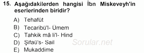 İslam Düşünce Tarihi 2012 - 2013 Dönem Sonu Sınavı 15.Soru