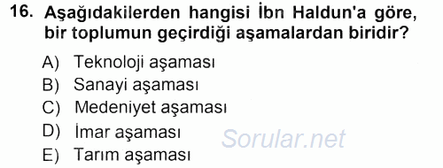 İslam Düşünce Tarihi 2012 - 2013 Dönem Sonu Sınavı 16.Soru