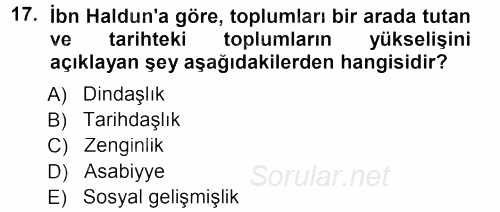 İslam Düşünce Tarihi 2012 - 2013 Dönem Sonu Sınavı 17.Soru