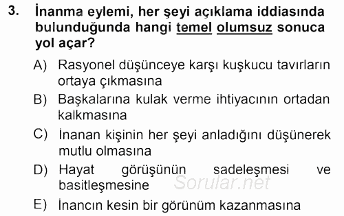 İslam Düşünce Tarihi 2012 - 2013 Dönem Sonu Sınavı 3.Soru