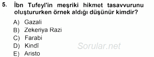 İslam Düşünce Tarihi 2012 - 2013 Dönem Sonu Sınavı 5.Soru