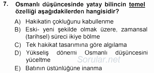 İslam Düşünce Tarihi 2012 - 2013 Dönem Sonu Sınavı 7.Soru