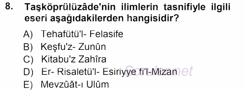 İslam Düşünce Tarihi 2012 - 2013 Dönem Sonu Sınavı 8.Soru
