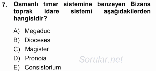 Türk İdare Tarihi 2013 - 2014 Tek Ders Sınavı 7.Soru