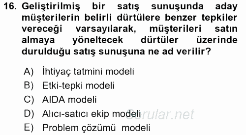 Pazarlama İletişimi 2015 - 2016 Ara Sınavı 16.Soru