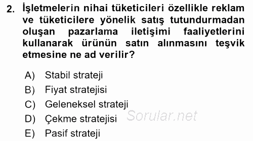 Pazarlama İletişimi 2015 - 2016 Ara Sınavı 2.Soru