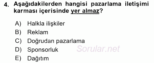 Pazarlama İletişimi 2015 - 2016 Ara Sınavı 4.Soru