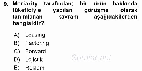 Pazarlama İletişimi 2015 - 2016 Ara Sınavı 9.Soru