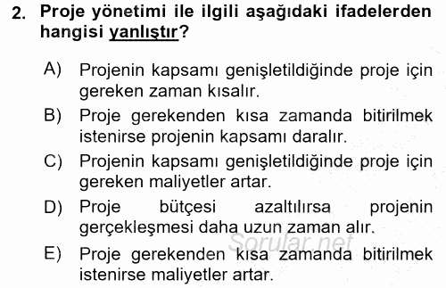 Proje Analizi ve Değerlendirme 2015 - 2016 Dönem Sonu Sınavı 2.Soru