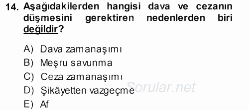 Ceza Hukukuna Giriş 2013 - 2014 Dönem Sonu Sınavı 14.Soru