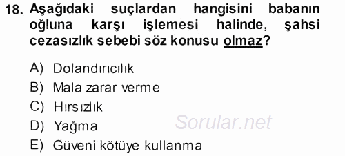 Ceza Hukukuna Giriş 2013 - 2014 Dönem Sonu Sınavı 18.Soru