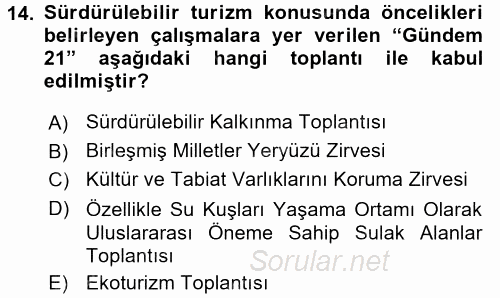 Ekoloji ve Turizm 2015 - 2016 Tek Ders Sınavı 14.Soru