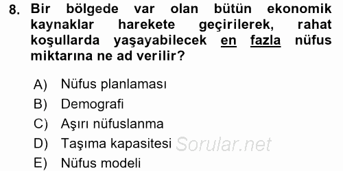 Ekoloji ve Turizm 2015 - 2016 Tek Ders Sınavı 8.Soru