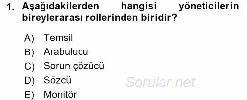 Yönetim ve Organizasyon 2016 - 2017 Ara Sınavı 1.Soru