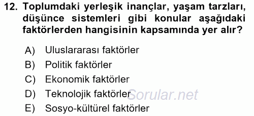 Yönetim ve Organizasyon 2016 - 2017 Ara Sınavı 12.Soru