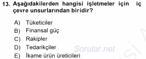 Yönetim ve Organizasyon 2016 - 2017 Ara Sınavı 13.Soru