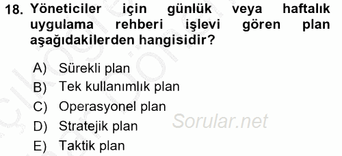 Yönetim ve Organizasyon 2016 - 2017 Ara Sınavı 18.Soru