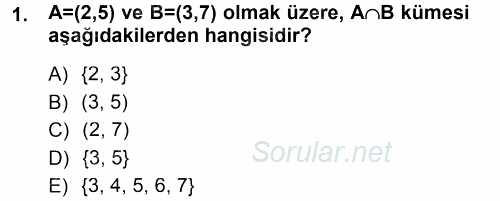 Okulöncesinde Matematik Eğitimi 2013 - 2014 Tek Ders Sınavı 1.Soru