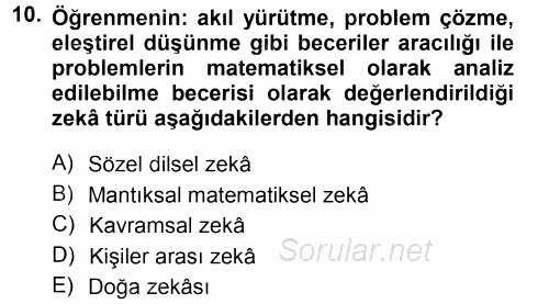 Okulöncesinde Matematik Eğitimi 2013 - 2014 Tek Ders Sınavı 10.Soru