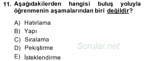 Okulöncesinde Matematik Eğitimi 2013 - 2014 Tek Ders Sınavı 11.Soru