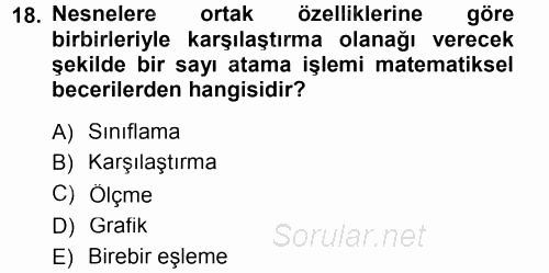 Okulöncesinde Matematik Eğitimi 2013 - 2014 Tek Ders Sınavı 18.Soru