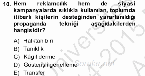 İletişim Kuramları 2014 - 2015 Ara Sınavı 10.Soru
