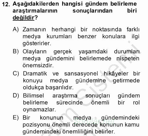 İletişim Kuramları 2014 - 2015 Ara Sınavı 12.Soru