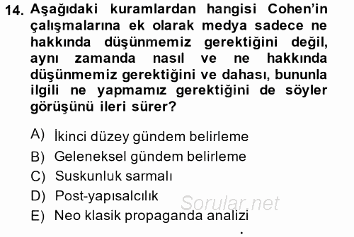 İletişim Kuramları 2014 - 2015 Ara Sınavı 14.Soru
