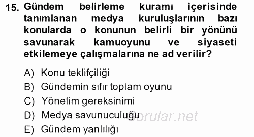 İletişim Kuramları 2014 - 2015 Ara Sınavı 15.Soru