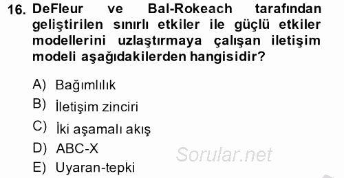 İletişim Kuramları 2014 - 2015 Ara Sınavı 16.Soru