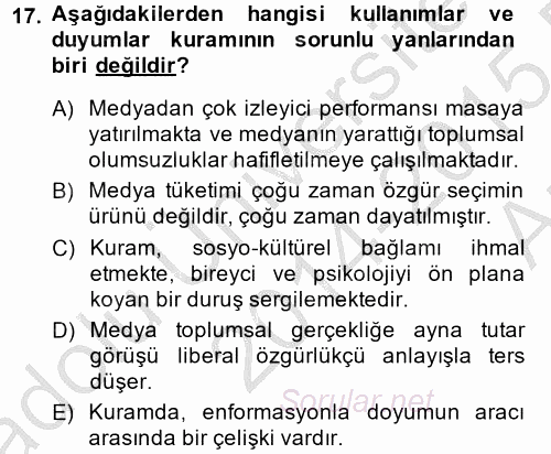 İletişim Kuramları 2014 - 2015 Ara Sınavı 17.Soru