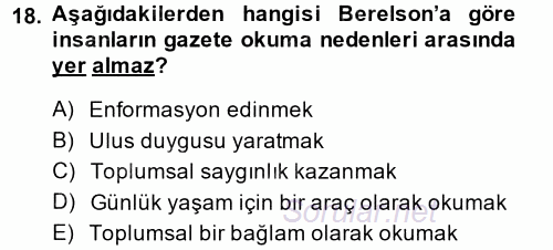 İletişim Kuramları 2014 - 2015 Ara Sınavı 18.Soru